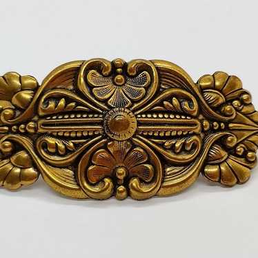 Vintage hair barrette antique gold plate brass st… - image 1