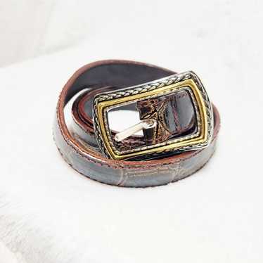 1990s Leather Gold & silver Metal belt southwest w