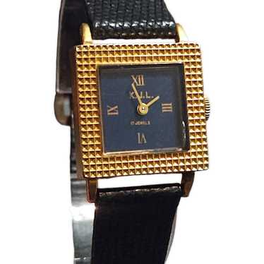 Vintage Kenneth Jay Lane Blue Square Face Gold To… - image 1