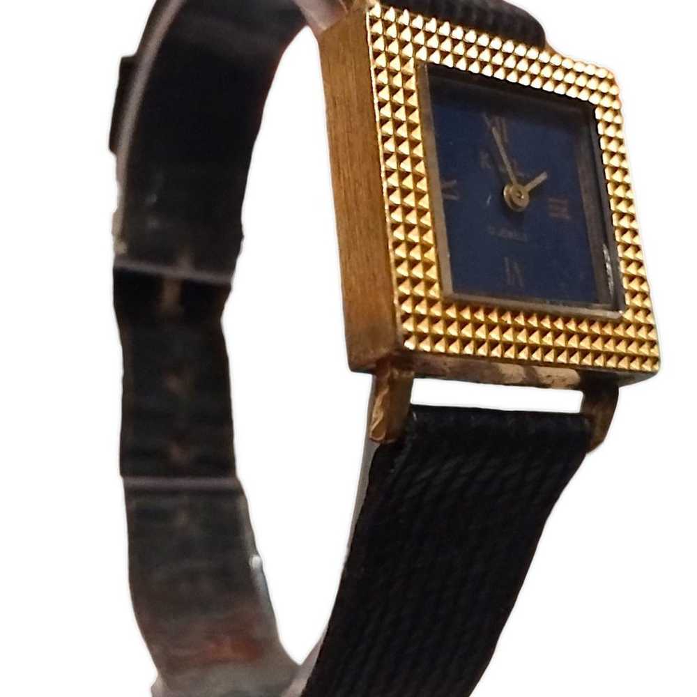 Vintage Kenneth Jay Lane Blue Square Face Gold To… - image 3