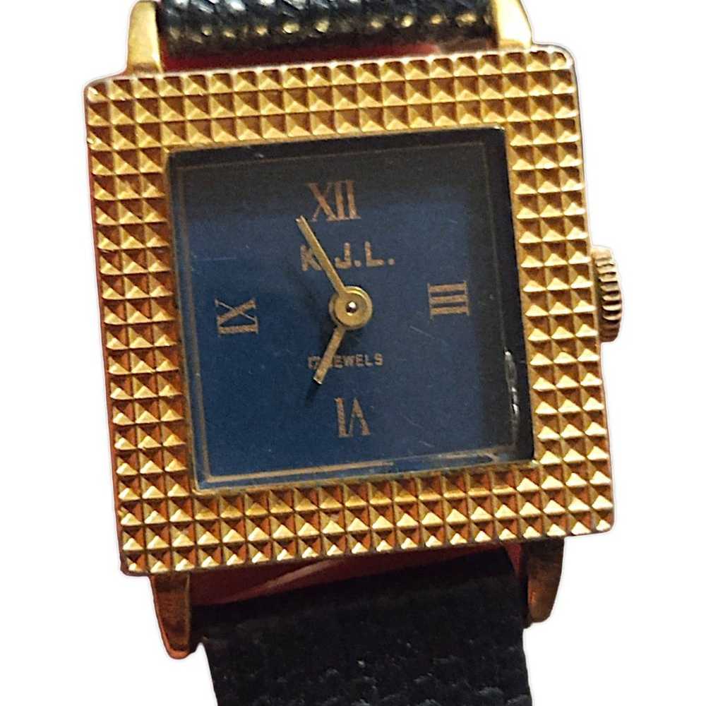 Vintage Kenneth Jay Lane Blue Square Face Gold To… - image 4