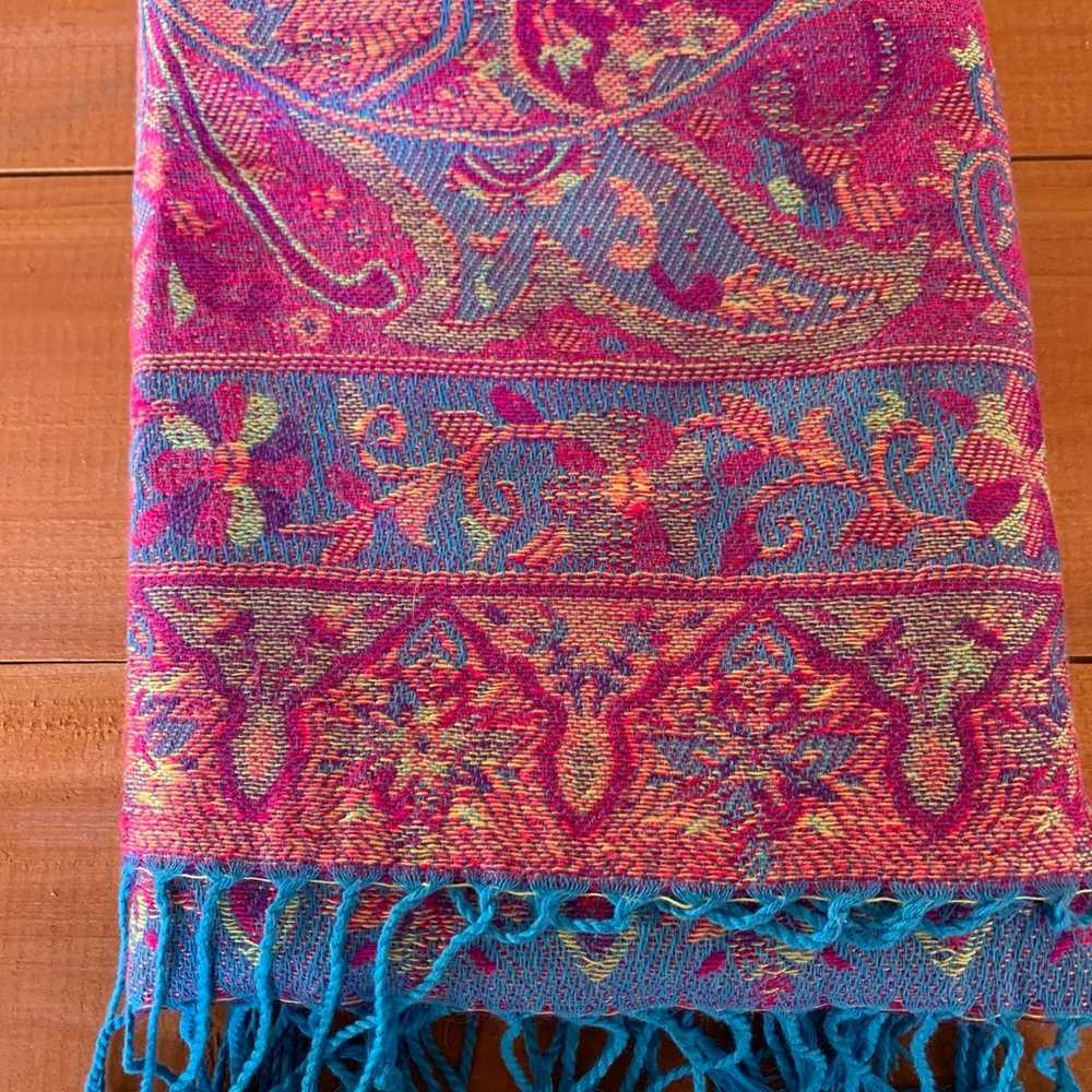 Long 72”x27” Vintage Floral Pink & Blue Wrap Scarf - image 2