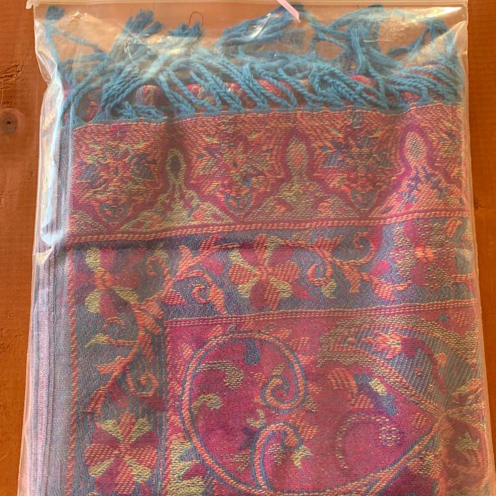 Long 72”x27” Vintage Floral Pink & Blue Wrap Scarf - image 5