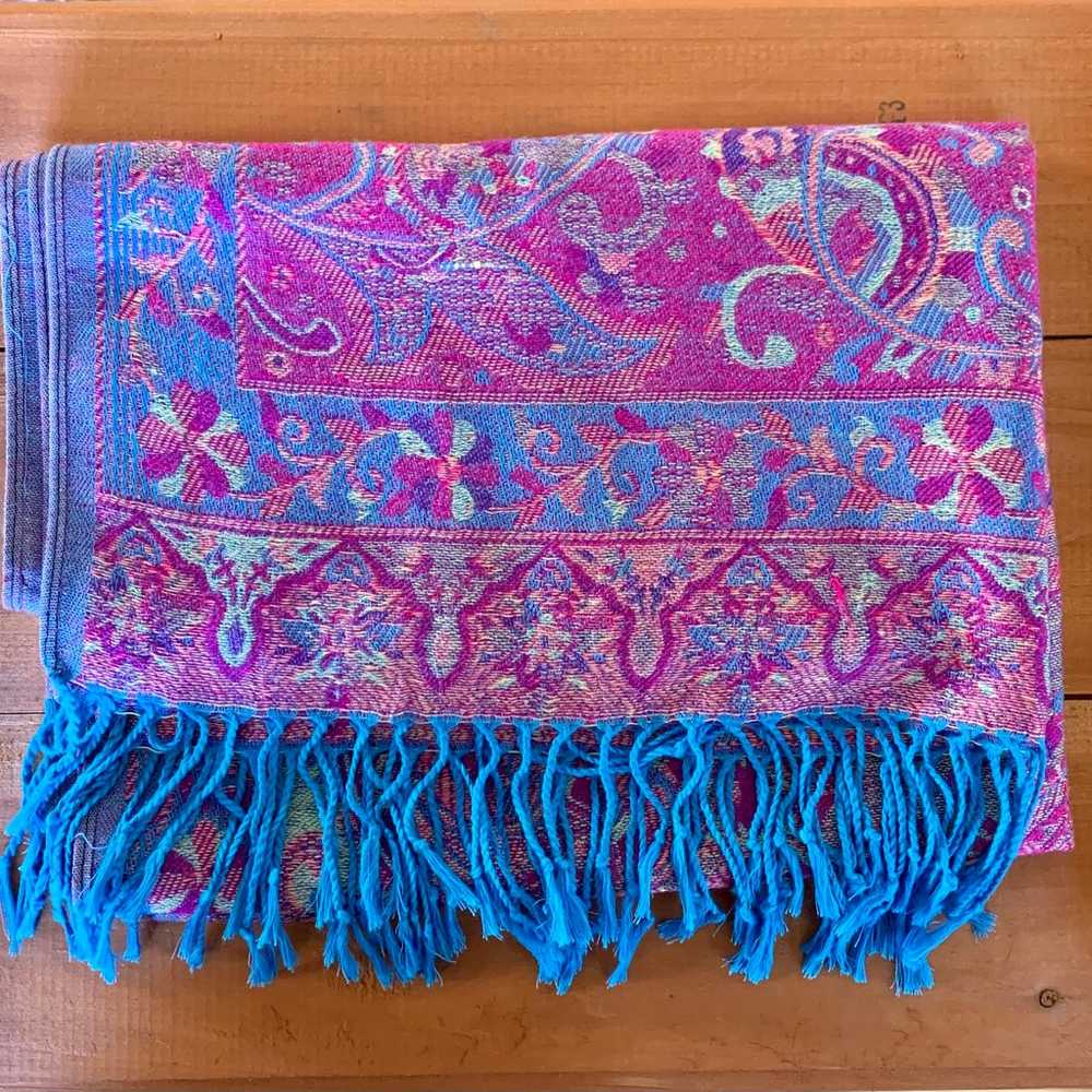 Long 72”x27” Vintage Floral Pink & Blue Wrap Scarf - image 7