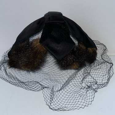 Black Fur Vintage Women’s Fascinator Pillbox Cock… - image 1