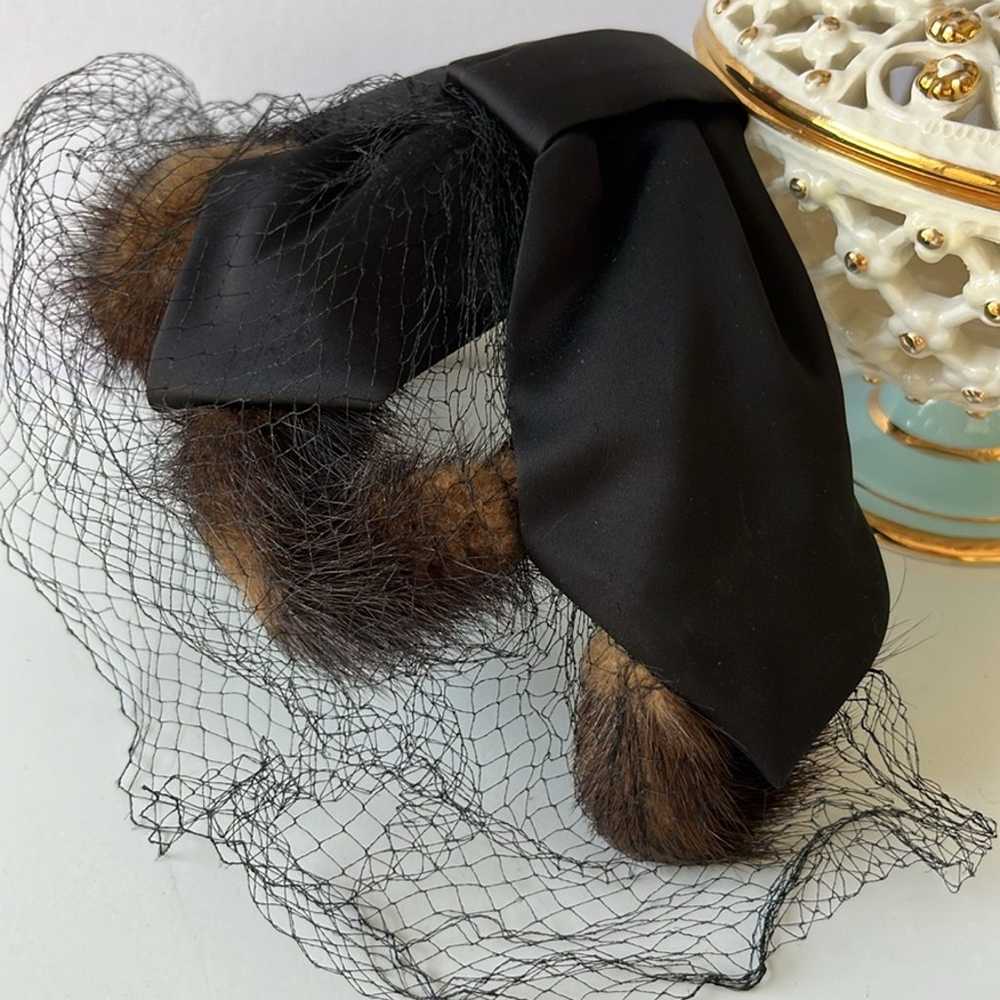 Black Fur Vintage Women’s Fascinator Pillbox Cock… - image 2