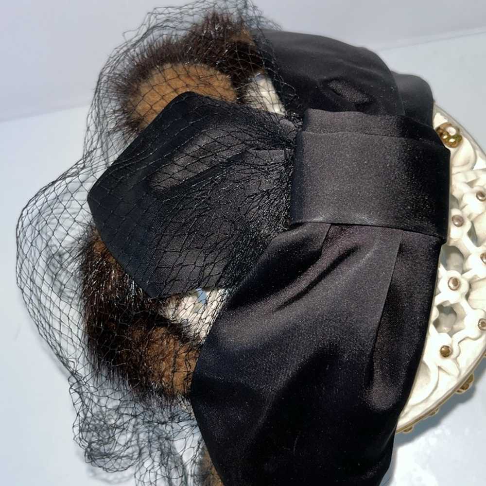 Black Fur Vintage Women’s Fascinator Pillbox Cock… - image 3