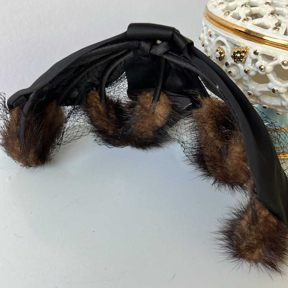 Black Fur Vintage Women’s Fascinator Pillbox Cock… - image 4