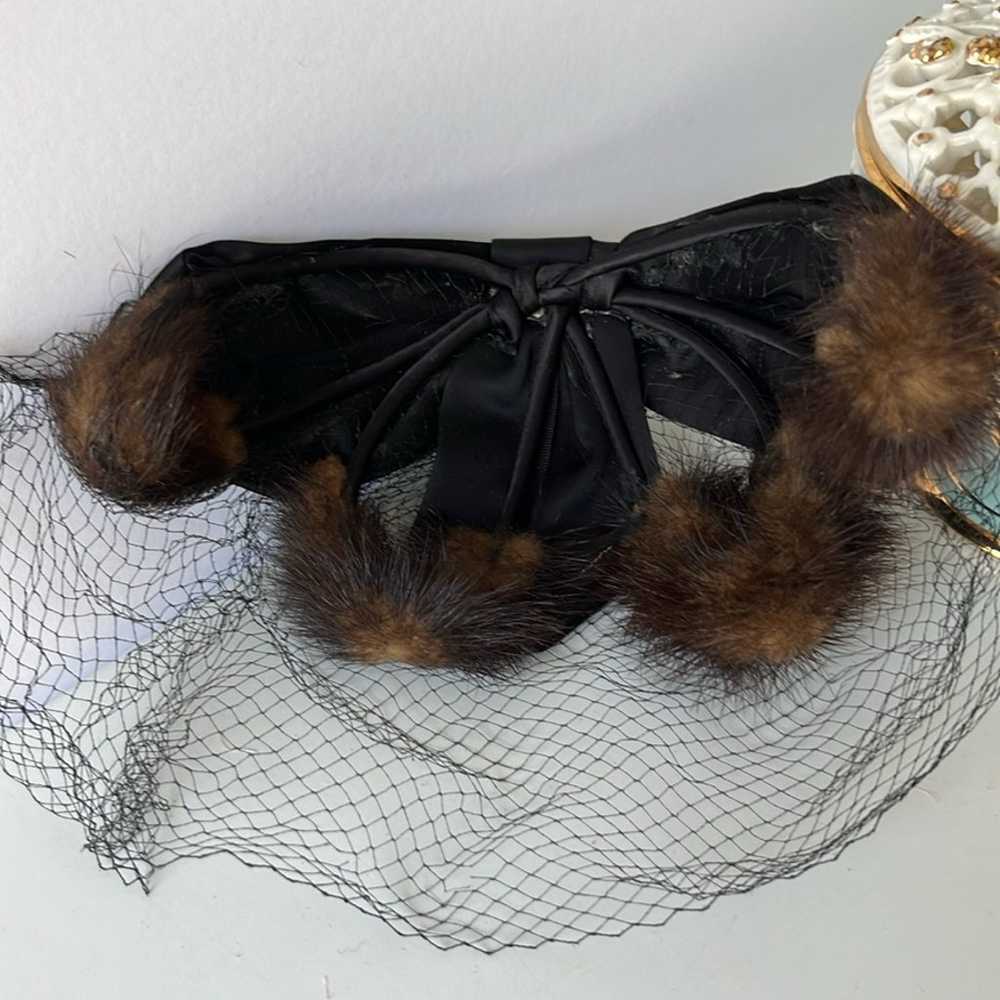 Black Fur Vintage Women’s Fascinator Pillbox Cock… - image 5