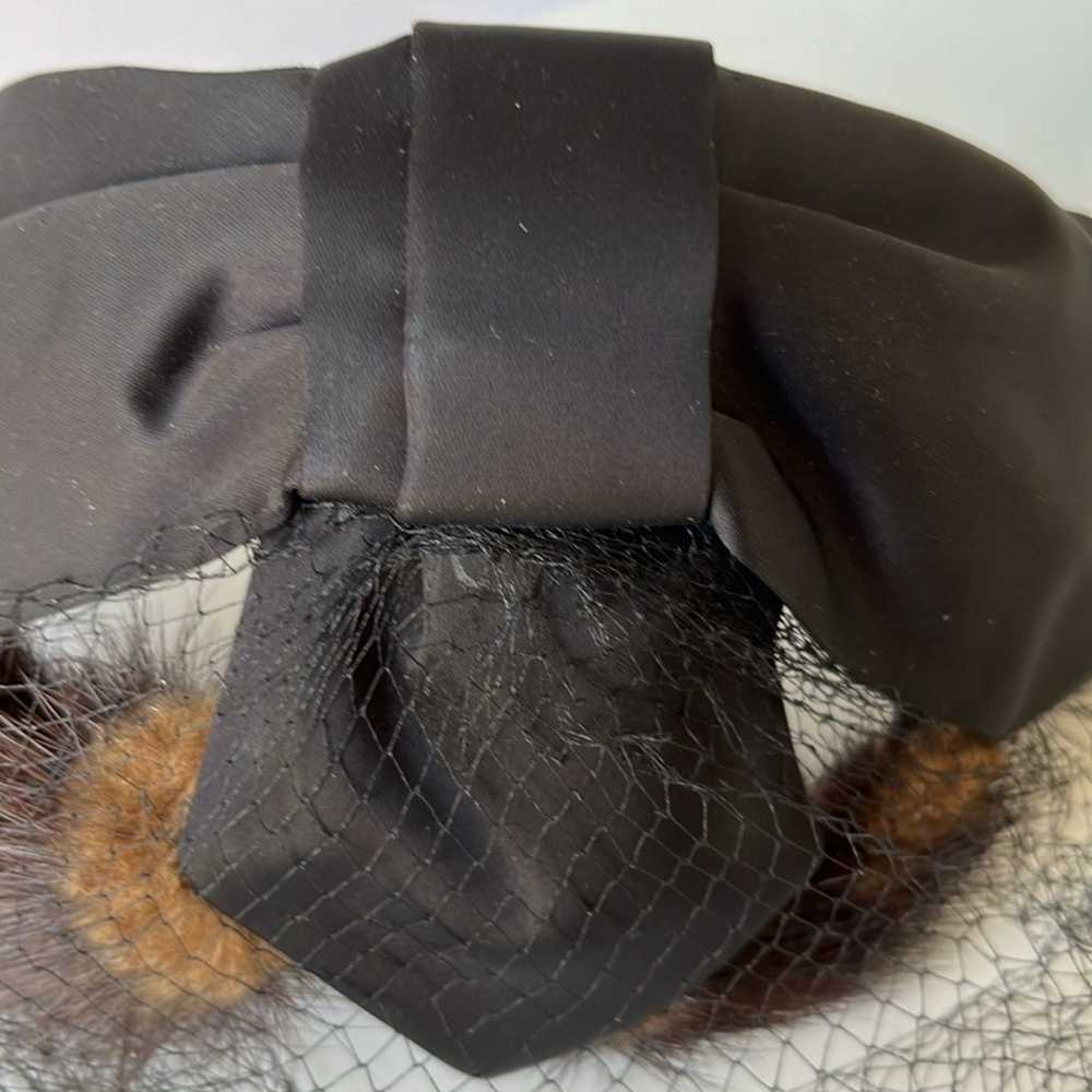 Black Fur Vintage Women’s Fascinator Pillbox Cock… - image 7