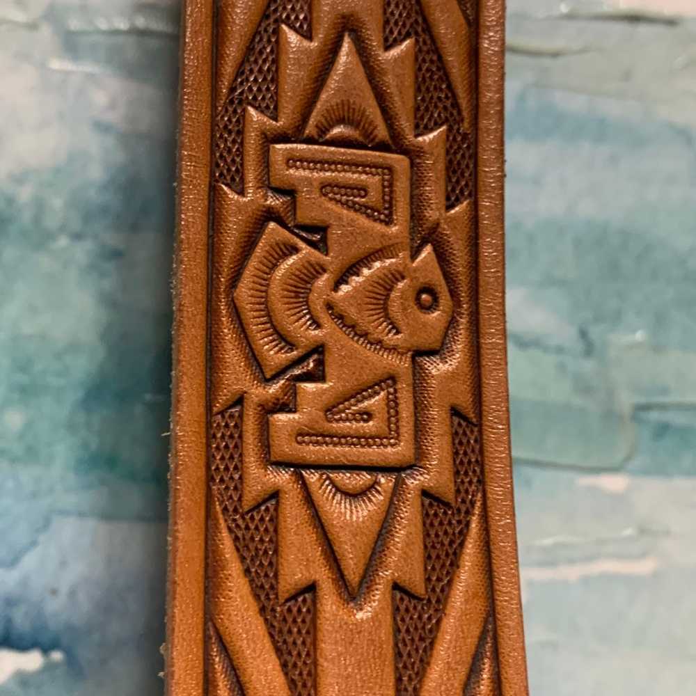 Vintage Southwestern/Boho Tooled Leather Belt - image 3