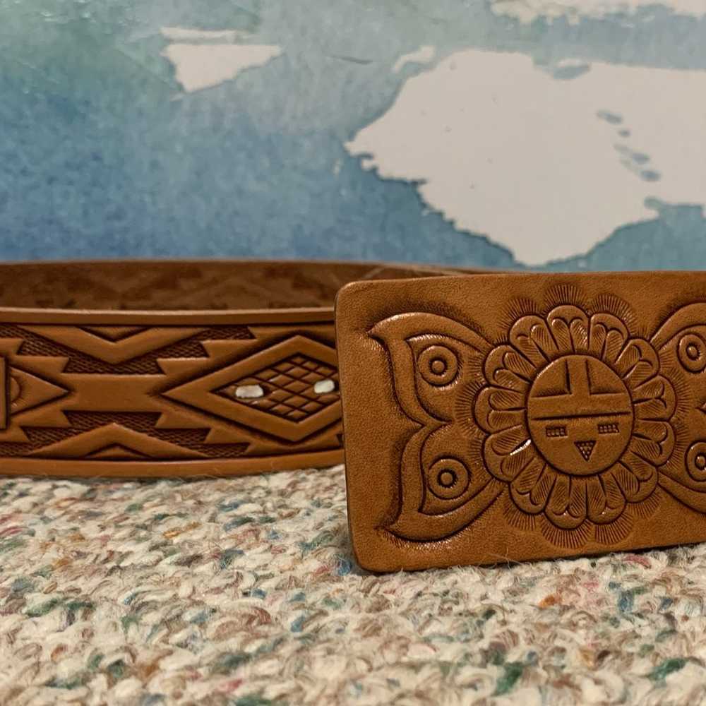 Vintage Southwestern/Boho Tooled Leather Belt - image 5