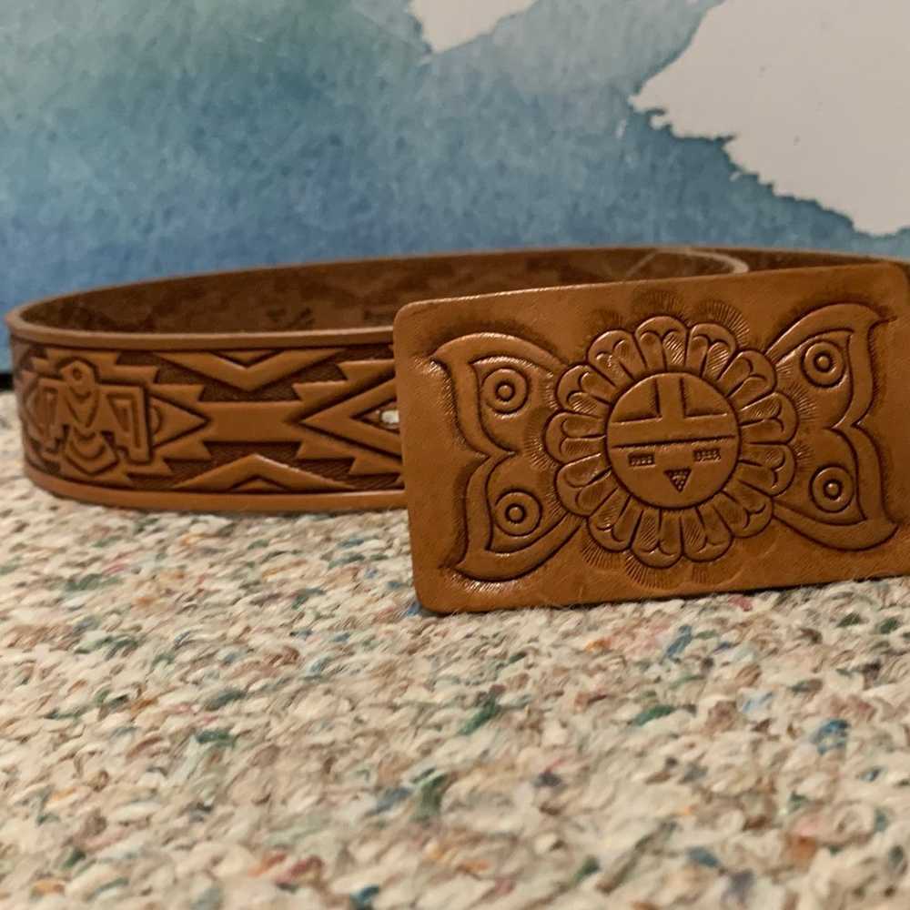 Vintage Southwestern/Boho Tooled Leather Belt - image 8