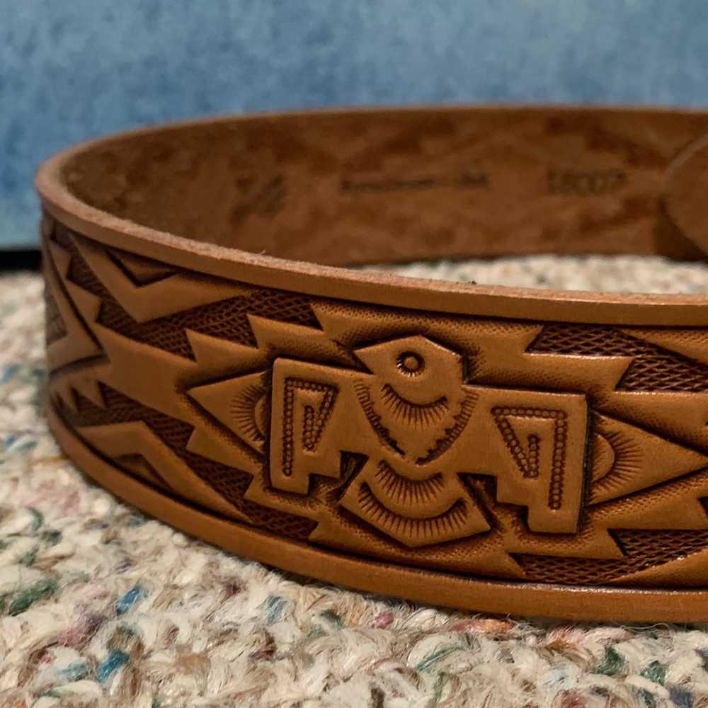 Vintage Southwestern/Boho Tooled Leather Belt - image 9