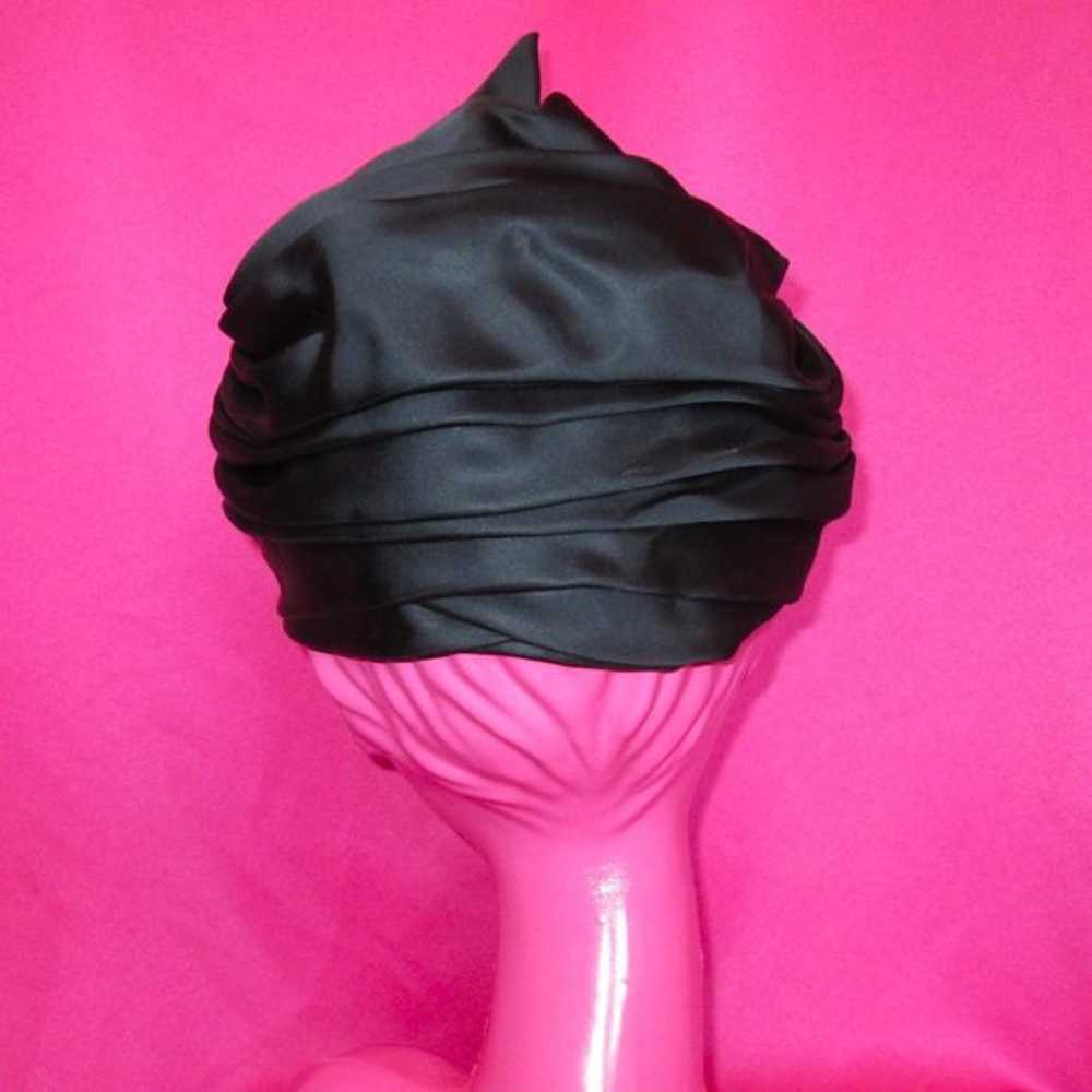 1950s vintage boho glam black satin turban hat bow - image 2