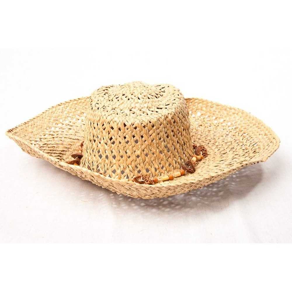 Vtg 1970's Unisex Tan Hand Woven Straw Hat Extra … - image 1