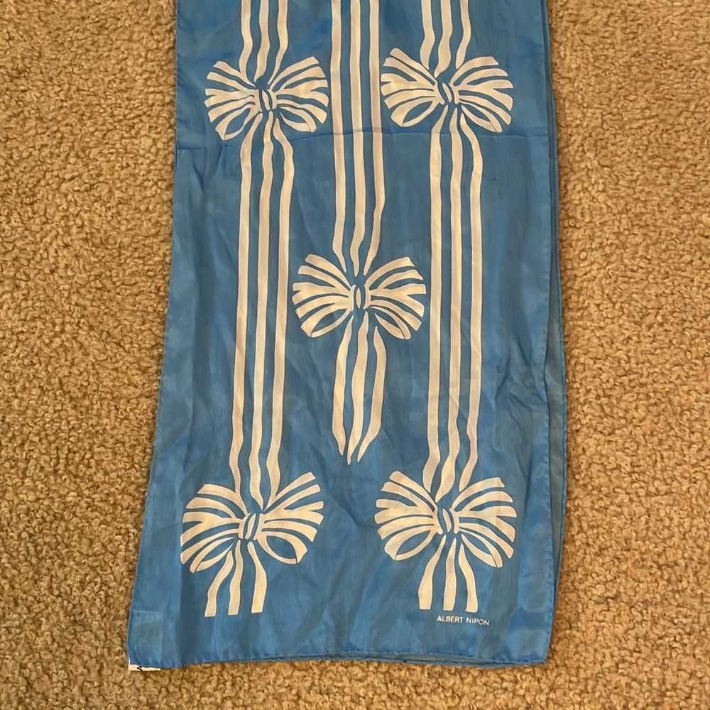 Vintage Albert Nipon Blue Silk Scarf - image 10