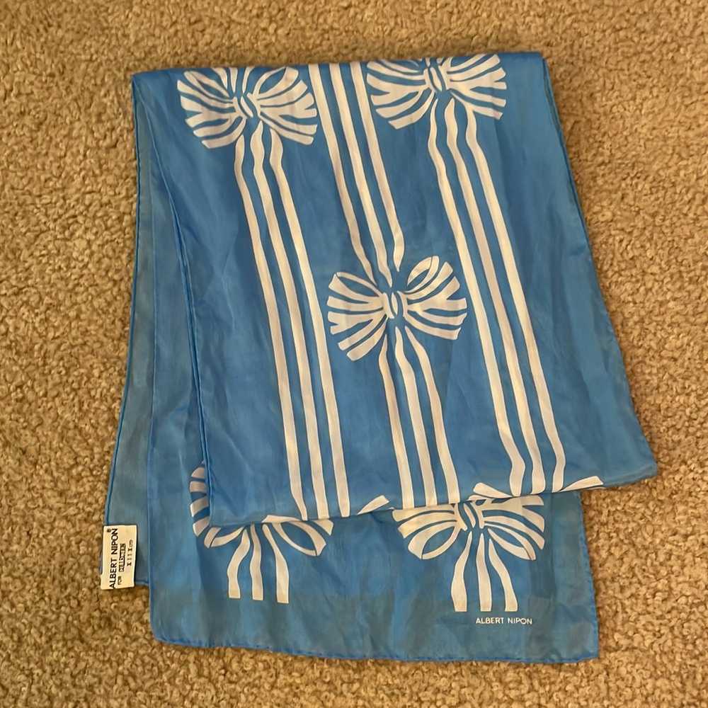 Vintage Albert Nipon Blue Silk Scarf - image 1