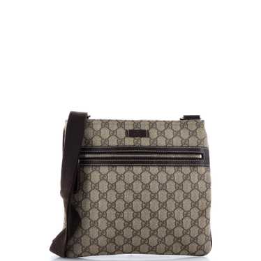 GUCCI Front Zip Flat Messenger Bag GG Coated Canva