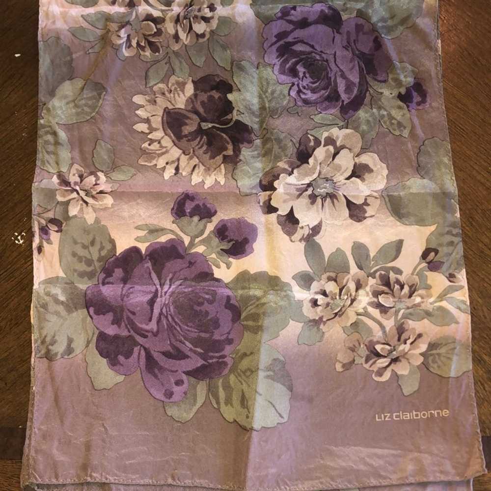 Liz Claiborne Vintage Purple Floral Retro Scarf - image 1