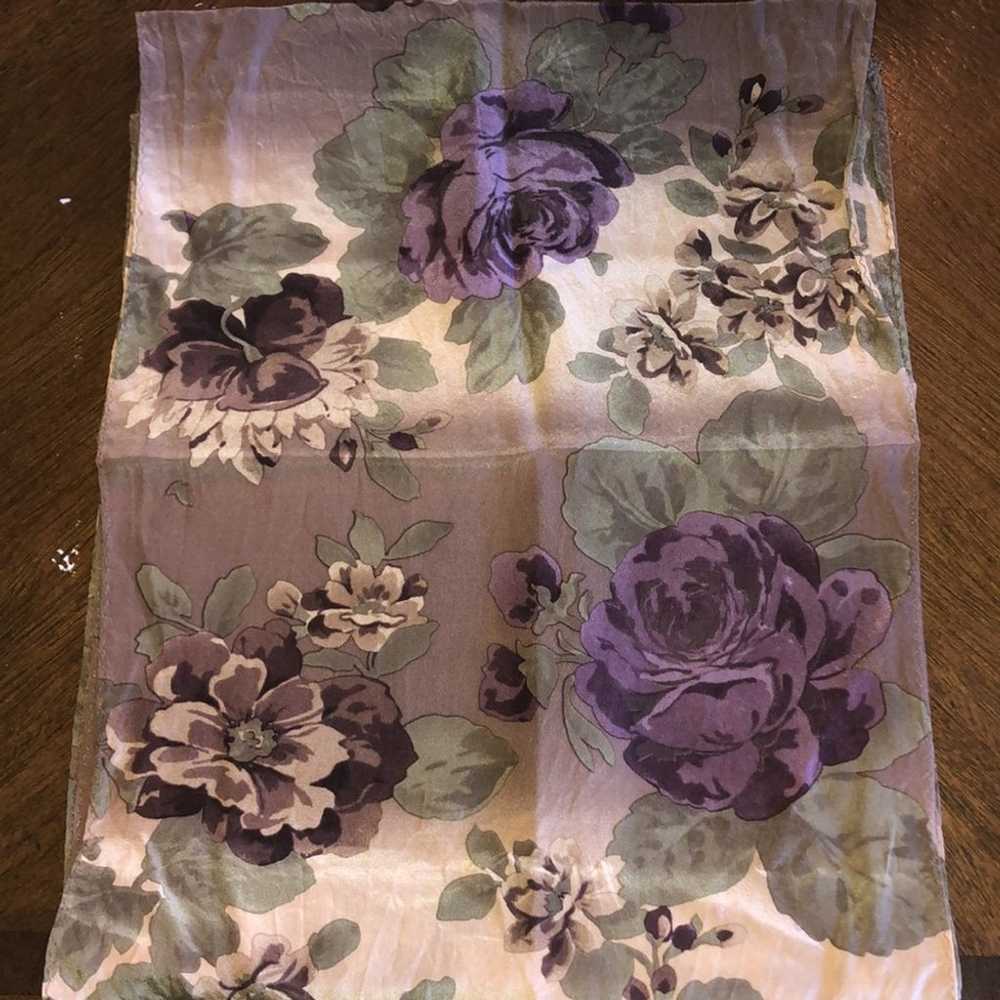 Liz Claiborne Vintage Purple Floral Retro Scarf - image 2