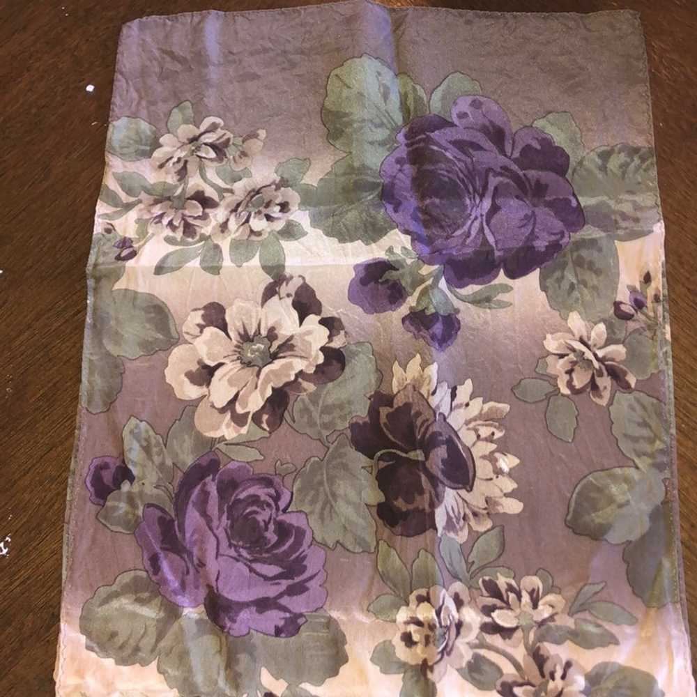 Liz Claiborne Vintage Purple Floral Retro Scarf - image 3