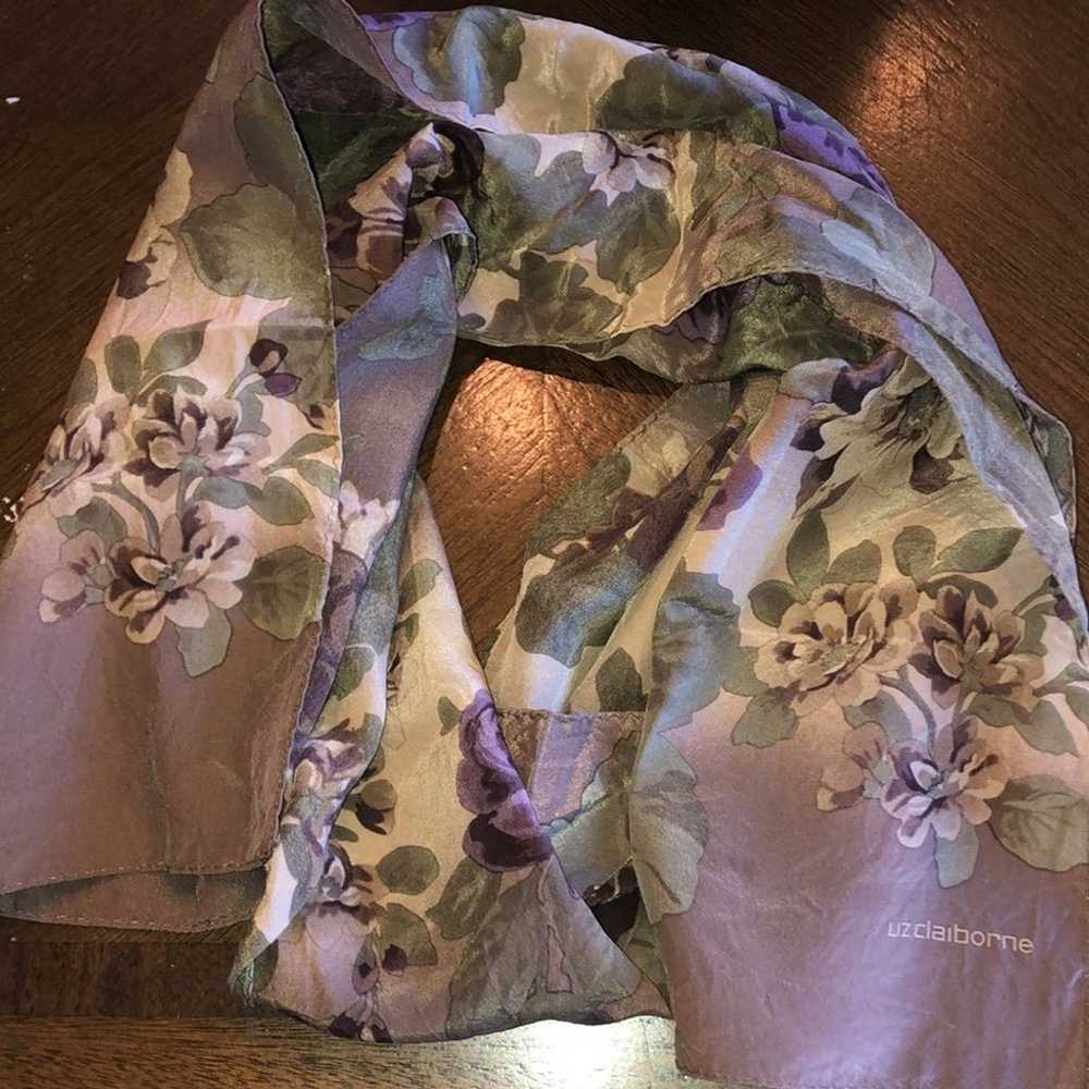 Liz Claiborne Vintage Purple Floral Retro Scarf - image 4