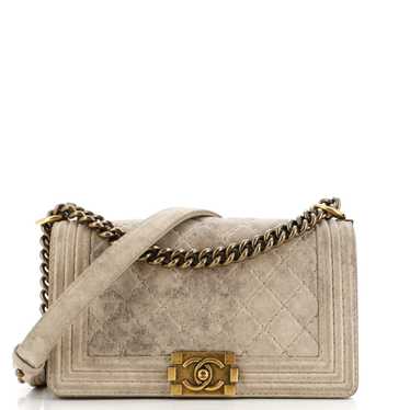 CHANEL Boy Flap Bag Quilted Distressed Suede Old M