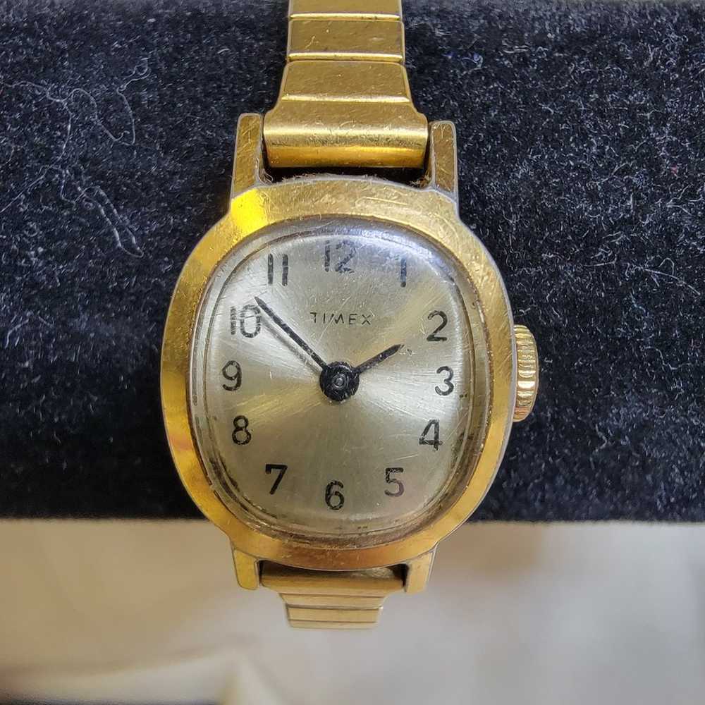 Vintage Timex Watch Women Silver Tone Stretch Ban… - image 1