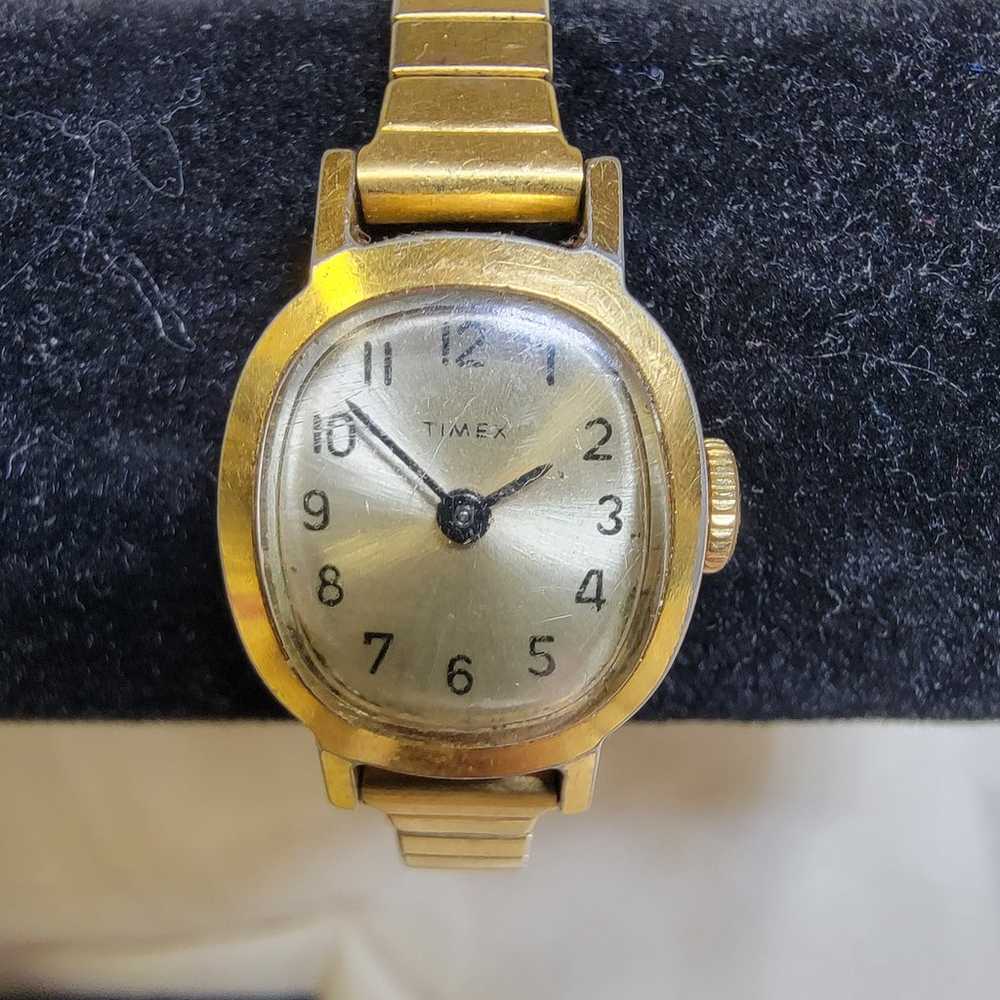 Vintage Timex Watch Women Silver Tone Stretch Ban… - image 4