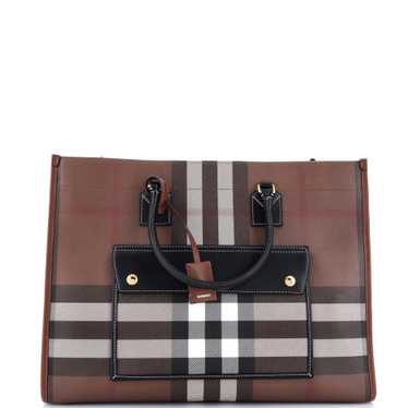 Burberry Freya Shopping Tote Check Canvas with Lea