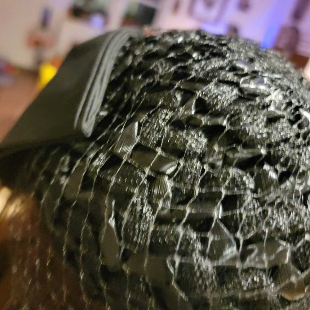 Vintage Shiny Black Woven Raffia Netting Hat with… - image 3