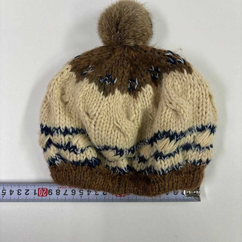 Vintage girl Pom Pom Cream and Brown Knit Beret H… - image 7