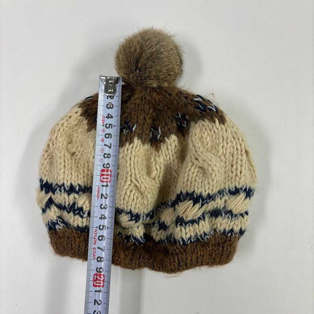 Vintage girl Pom Pom Cream and Brown Knit Beret H… - image 8