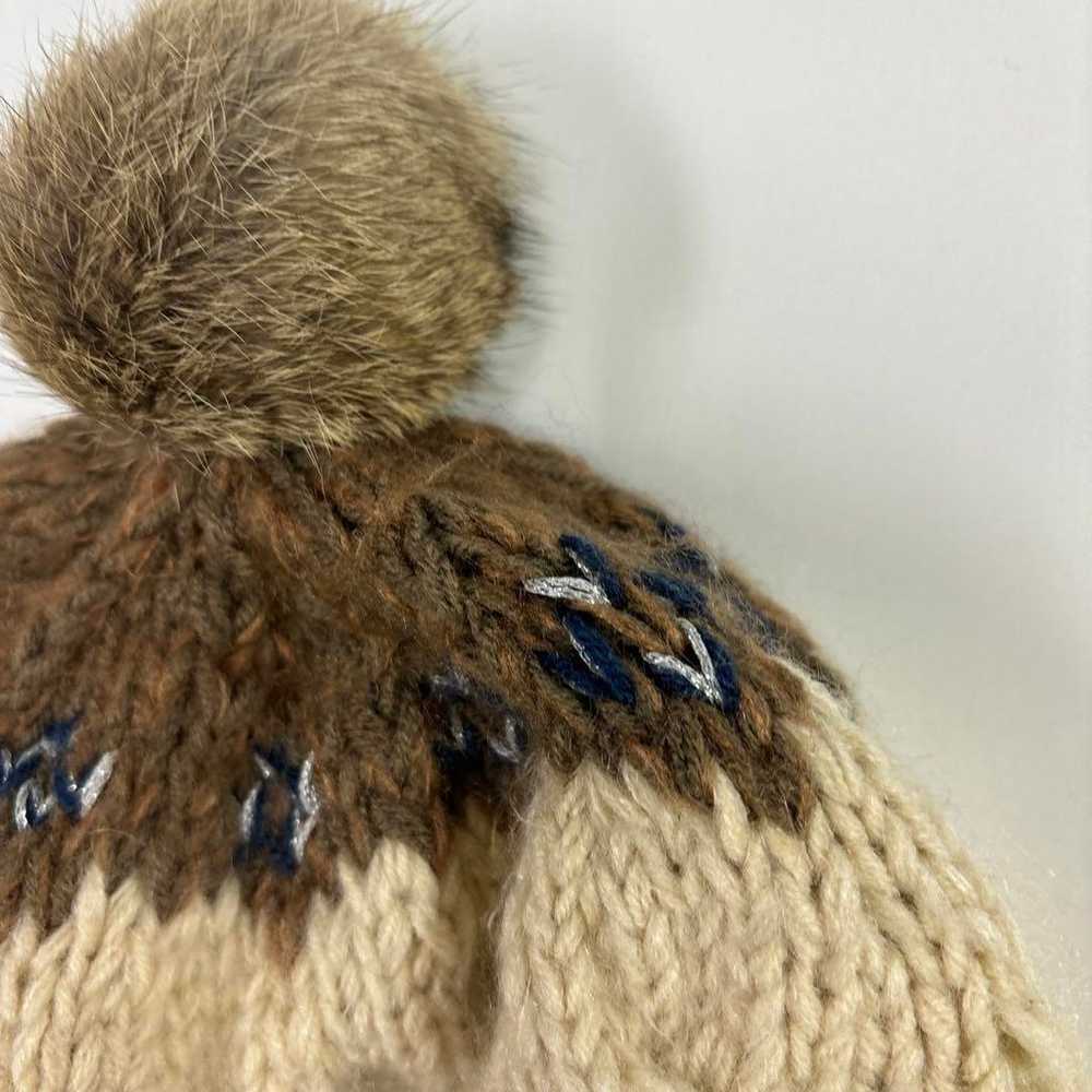 Vintage girl Pom Pom Cream and Brown Knit Beret H… - image 9