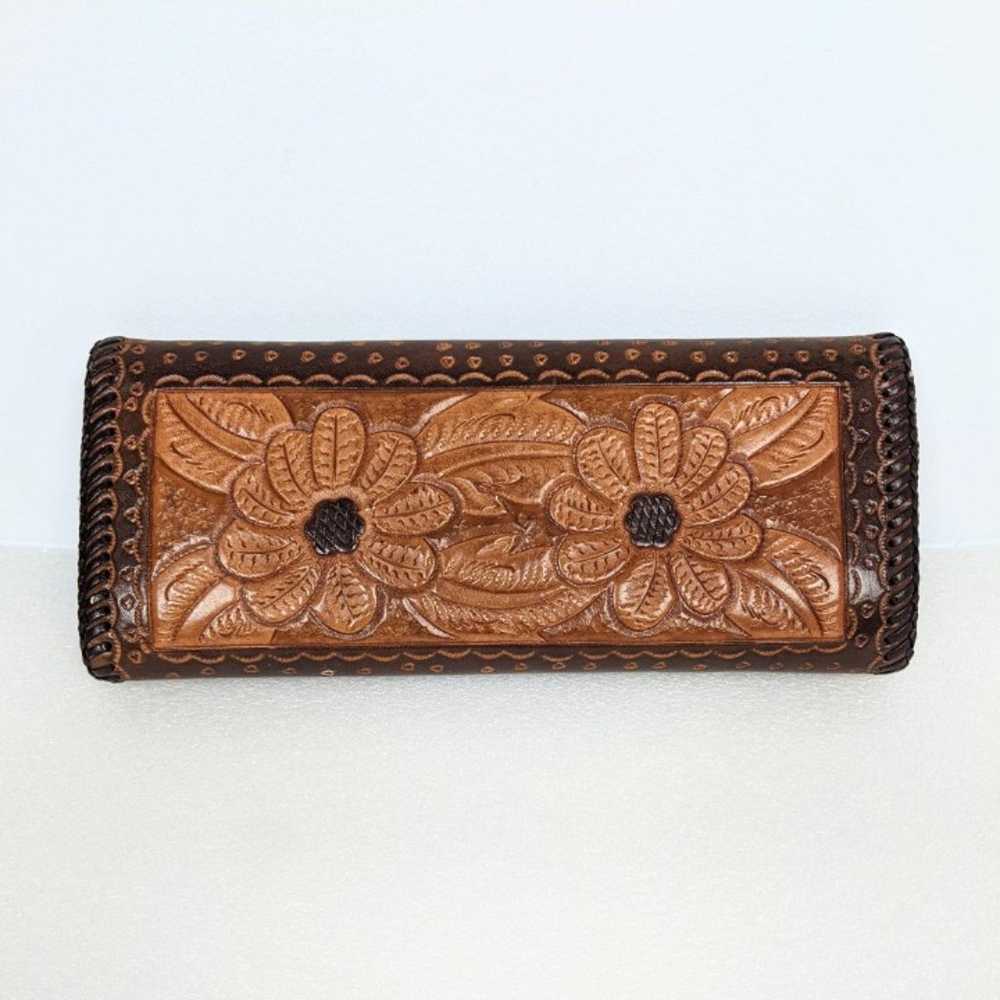 Handtooled Leather Clutch Wristlet Stamped Garnet… - image 2