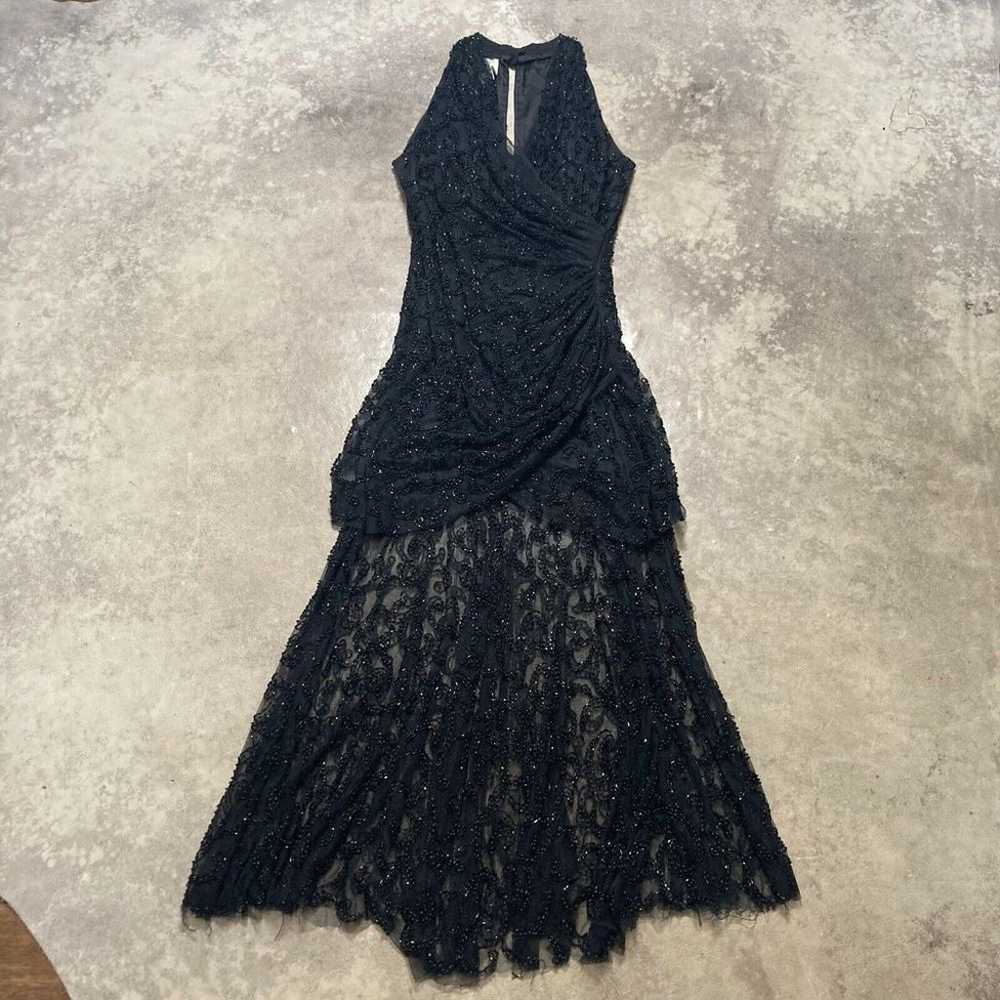 Carmen Marc Valvo Dress Women 8 Black Beaded Cock… - image 1