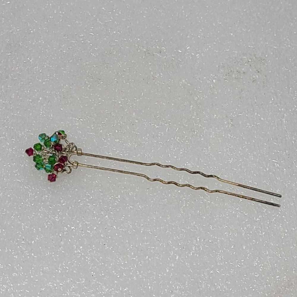 Vintage Hair Pin with Dangling Faceted Beads Red … - image 1