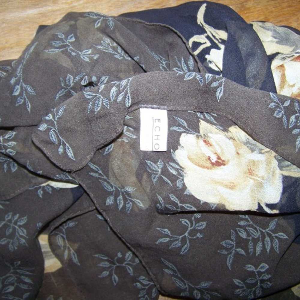 Vintage Echo Silk Scarf Floral Square Wrap - image 3