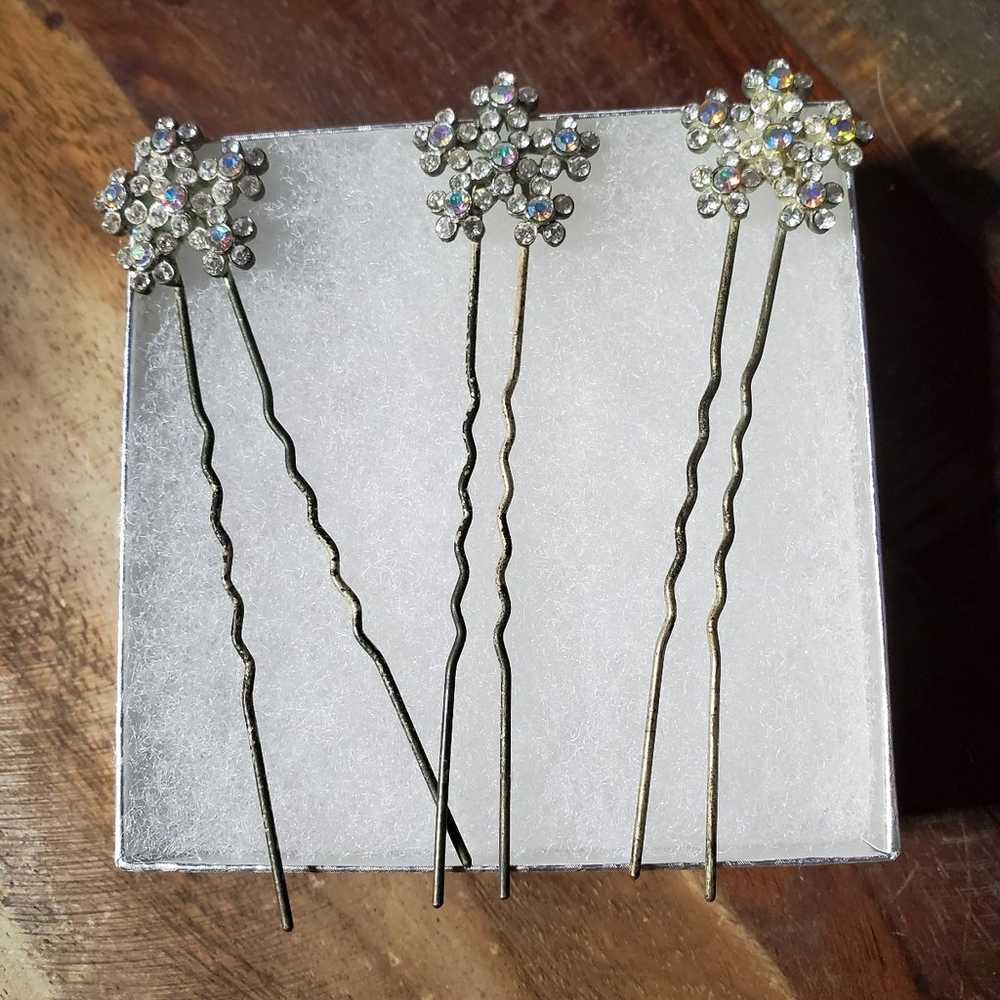 3 Vintage Austrian Crystal Hairpins - image 2