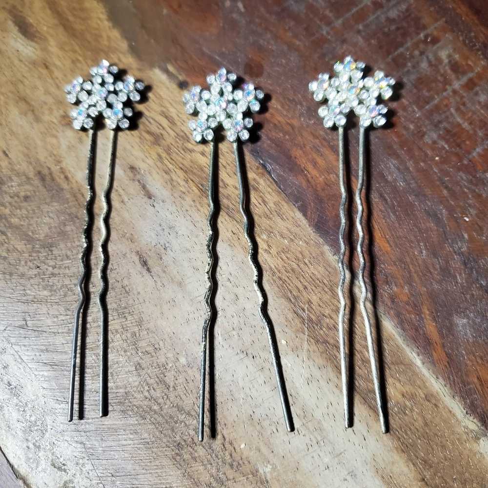 3 Vintage Austrian Crystal Hairpins - image 3