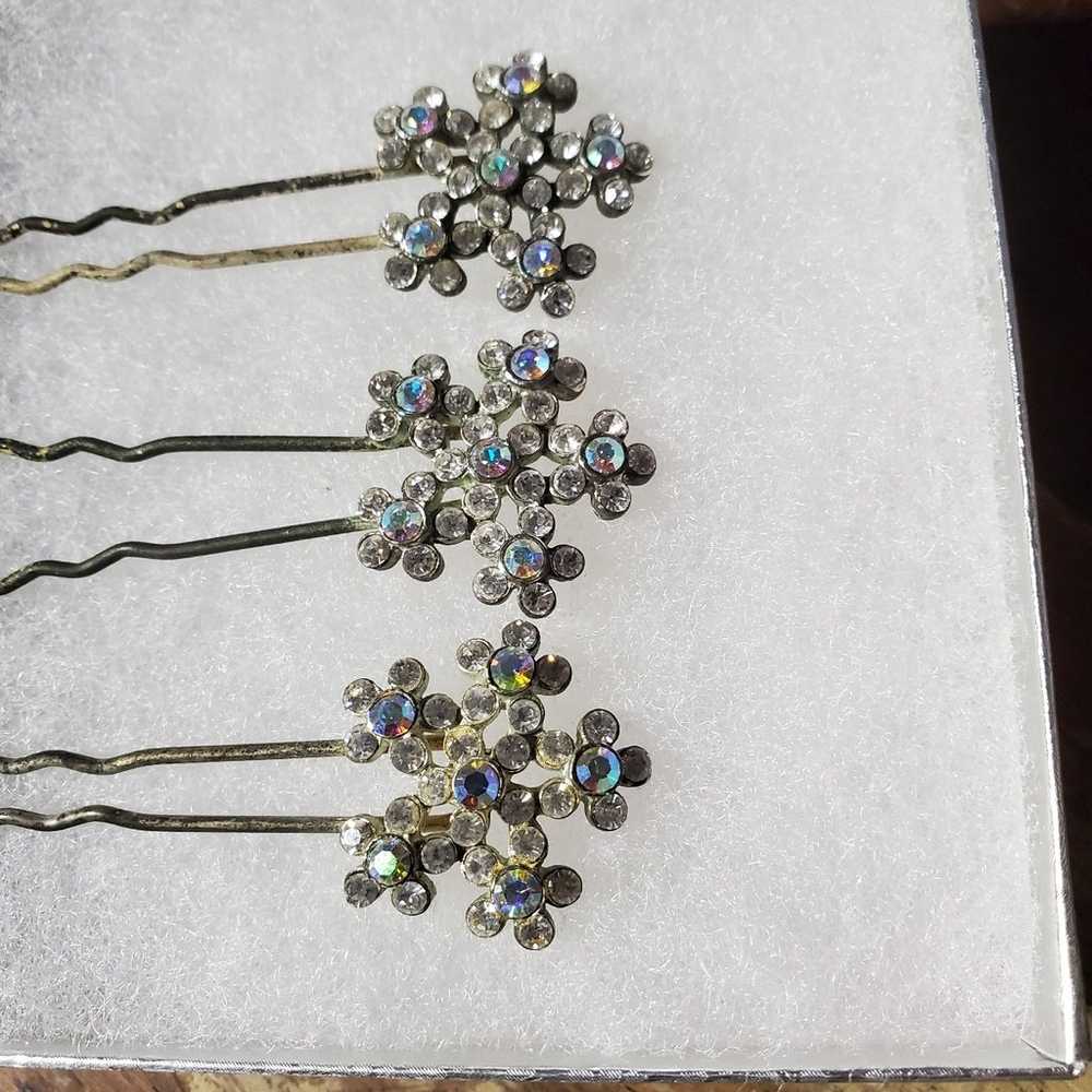 3 Vintage Austrian Crystal Hairpins - image 5