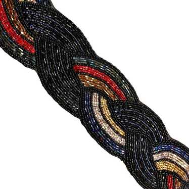 Vintage 80's! Magid Beaded Belt with Black Silk a… - image 1