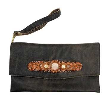 Vintage Real Brown Leather Womens Clutch Purse Or… - image 1