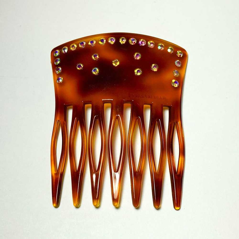 Vintage French Faux Tortoise Rhinestone Hair Comb - image 1