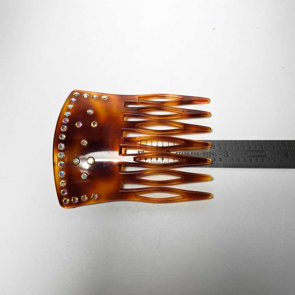 Vintage French Faux Tortoise Rhinestone Hair Comb - image 5