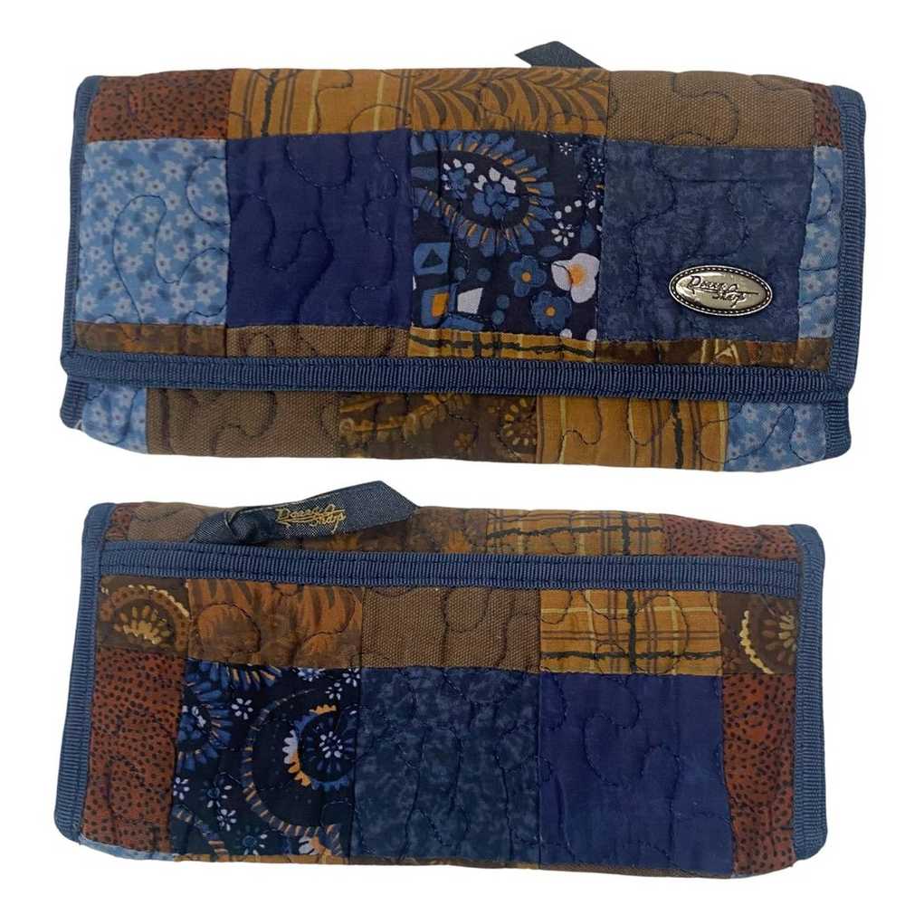 Vintage Boho quilted patchwork blue+ brown wallet - image 1