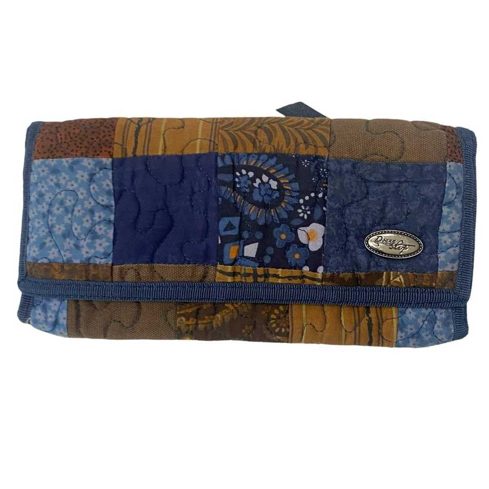 Vintage Boho quilted patchwork blue+ brown wallet - image 2