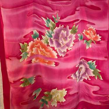 Scarf, Vintage Silk pink floral - image 1