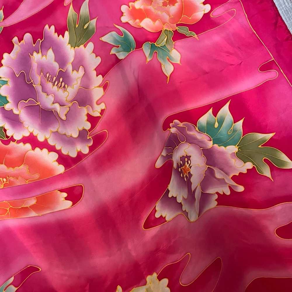 Scarf, Vintage Silk pink floral - image 3